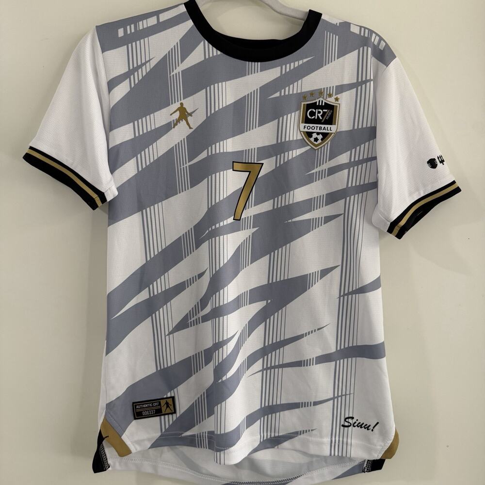 CR7 Museu Cristiano Ronaldo #7 Jersey Grey White Soccer Shirt Youth Large L JR
